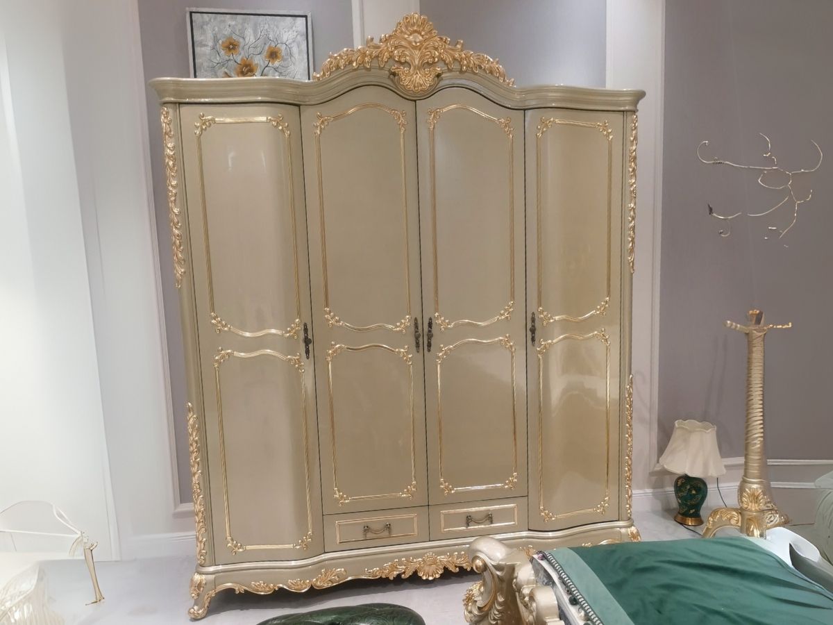 Tủ quần áo gỗ tự nhiên sơn Lacker cao cấp TU990-20 màu vàng champagne tại Gia Khánh