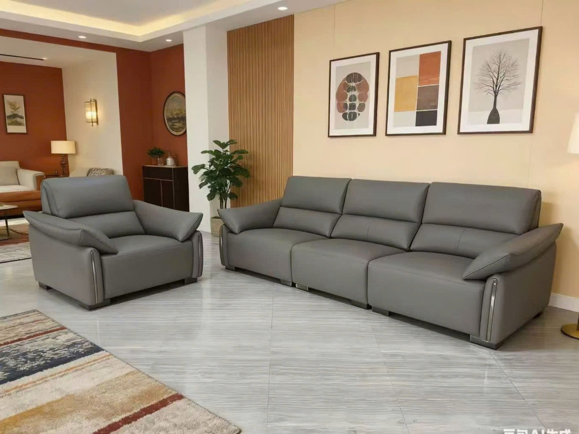 Sofa màu xám than đậm minh họa lưu ý phối màu phòng nhỏ
