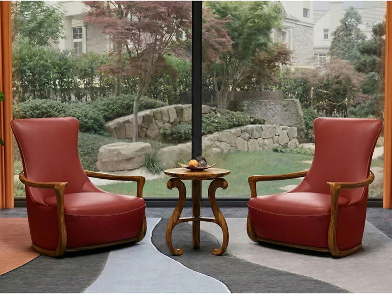 Cặp ghế thư giãn GTW2150 màu đỏ đô nổi bật, được chụp chính diện trong không gian phòng khách sang trọng. Ghế có thiết kế…