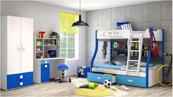 Giường tầng đẹp cho trẻ em màu xanh