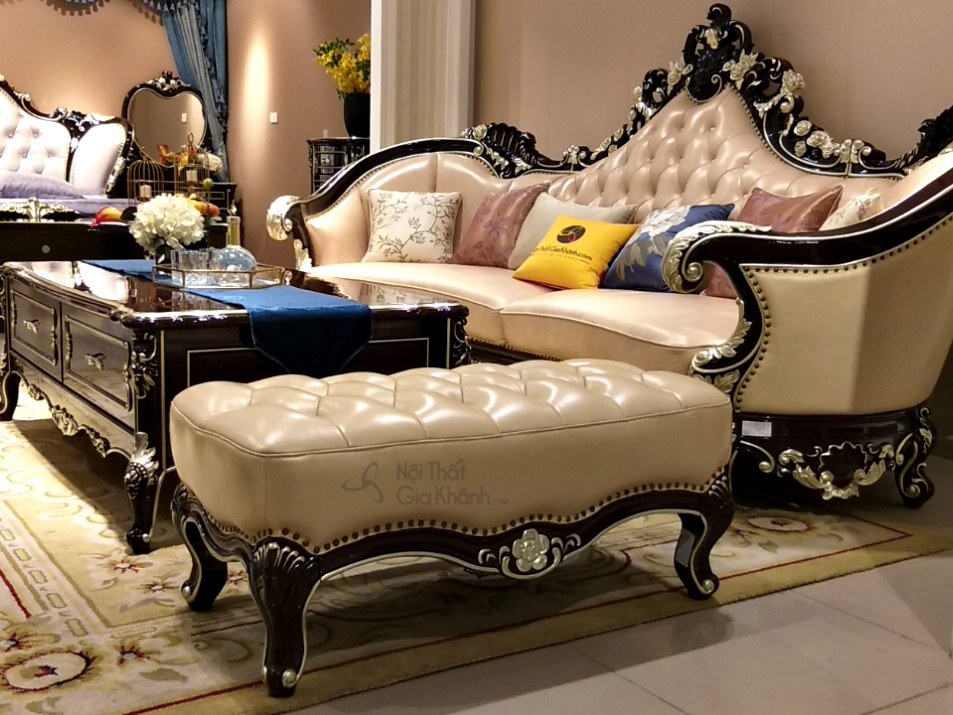 Đôn sofa tân cổ điển màu nâu sang trọng cho phòng khách