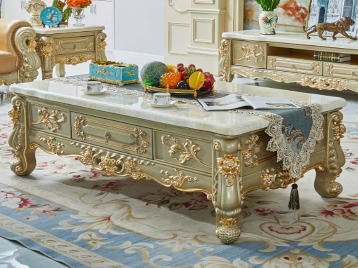 bàn trà tân cổ điển mạ vàng họa tiết hoa văn BTA968 sang trọng