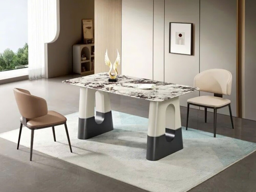 Góc chụp chính diện bàn ăn 1m6 mặt đá BAB19-16, làm nổi bật thiết kế hiện đại và sang trọng. Mặt bàn đá cẩm thạch nhân tạo…