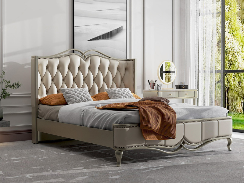 Giường ngủ 1m8 phong cách Mỹ, mã GI618002-18, được chụp chính diện hơi chếch sang trái trong một không gian phòng ngủ hiện…