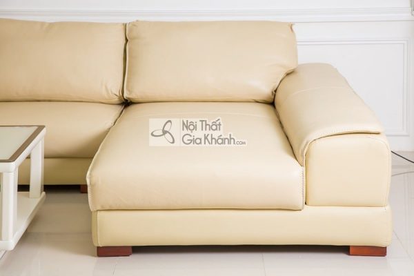 Sofa da phong cách Ý màu kem 2 băng góc trái tại showroom Gia Khánh