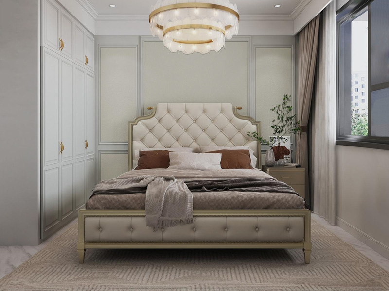 Giường ngủ 1m8 phong cách Mỹ GI619001-18 được chụp chính diện trong không gian phòng ngủ sang trọng. Giường nổi bật với đầ…