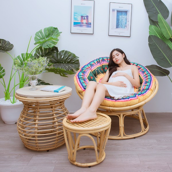Ghế Papasan tròn bọc đệm dày phù hợp phòng đọc cá nhân