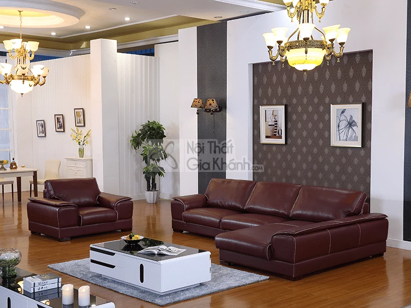 Bộ sofa tân cổ điển da bò phong cách Ý cao cấp góc trái 6919