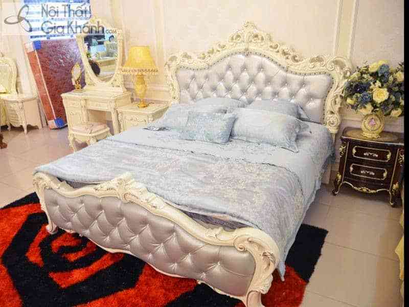 Giường ngủ tân cổ điển màu xanh ngọc 8803 m8
