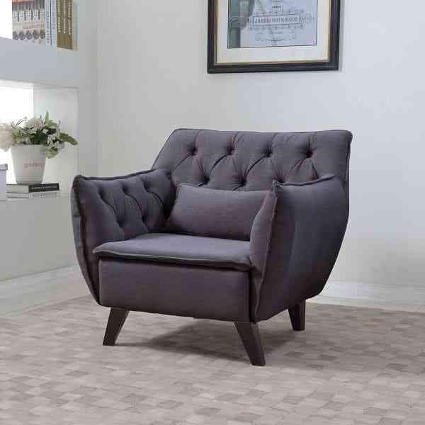 Ghế sofa đơn tân cổ điển màu xám bọc vải lanh mềm mại