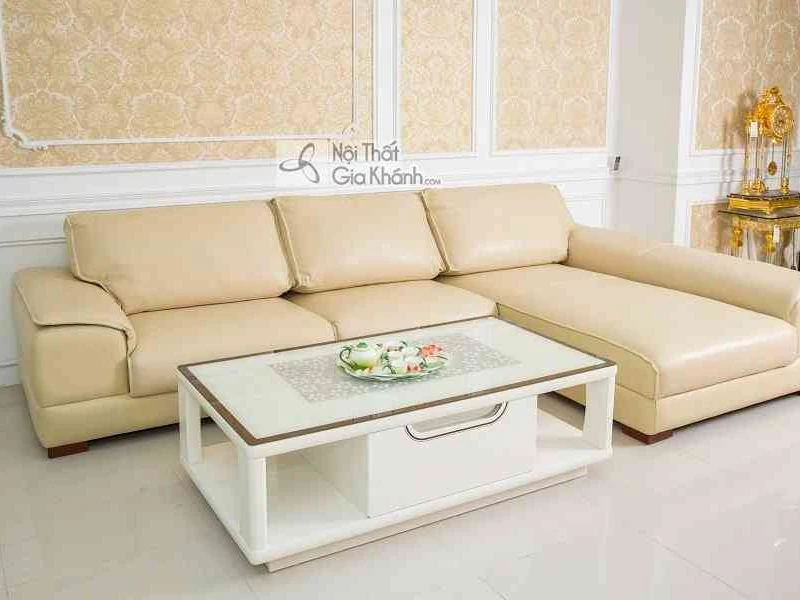 Sofa da phong cách Ý màu kem cao cấp 2 băng góc trái 6918K