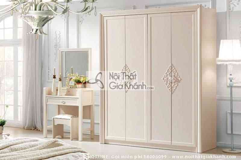 Tủ áo 4 cánh gỗ công nghiệp phong cách Hàn Quốc, thiết kế cửa lùa