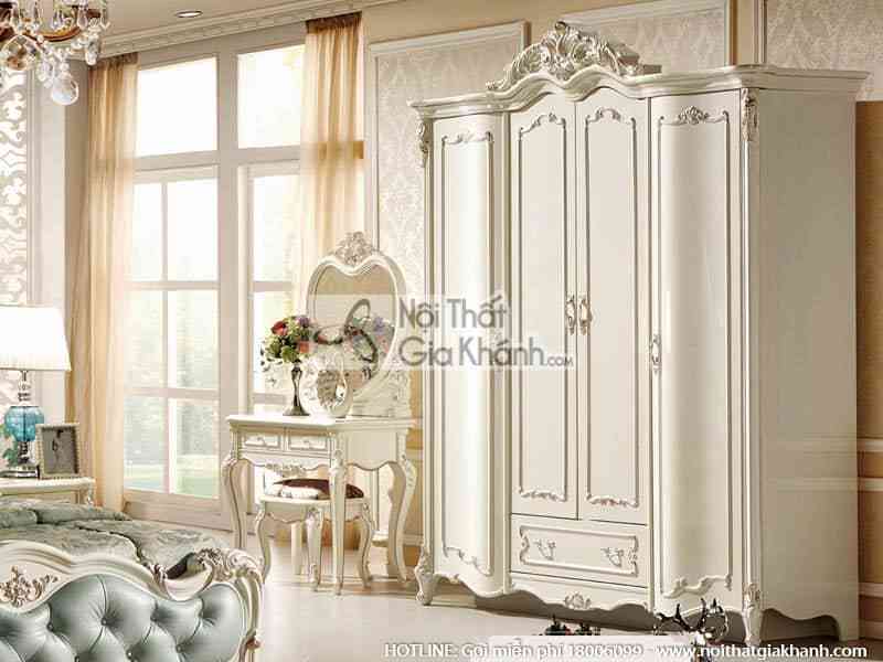 Tủ quần áo 4 cánh màu trắng phong cách Pháp cho phòng ngủ
