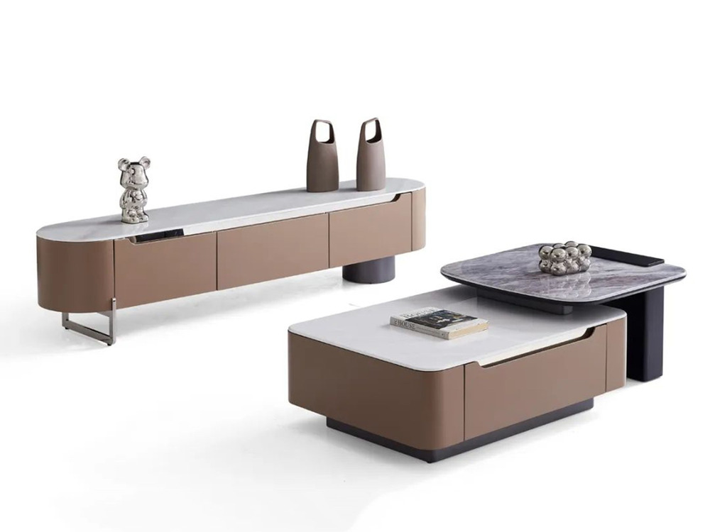 Bộ sản phẩm gồm bàn trà MONVERA BTK6100 và kệ tivi đồng bộ, thể hiện sự hài hòa trong thiết kế nội thất phòng khách. Cả ha…