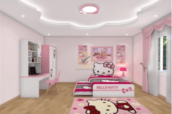 Giường hồng hiện đại cho bé gái lớn