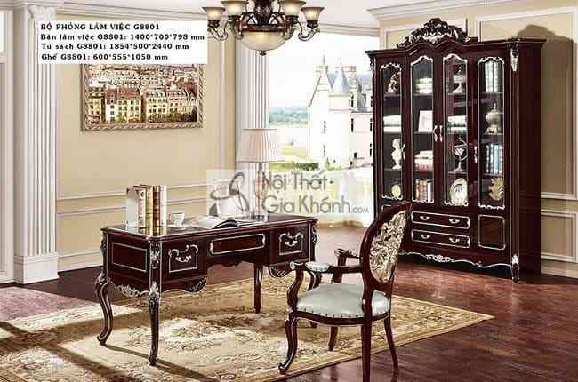 Chi tiết mạ vàng và chạm khắc trên bàn làm việc tân cổ điển nhập khẩu