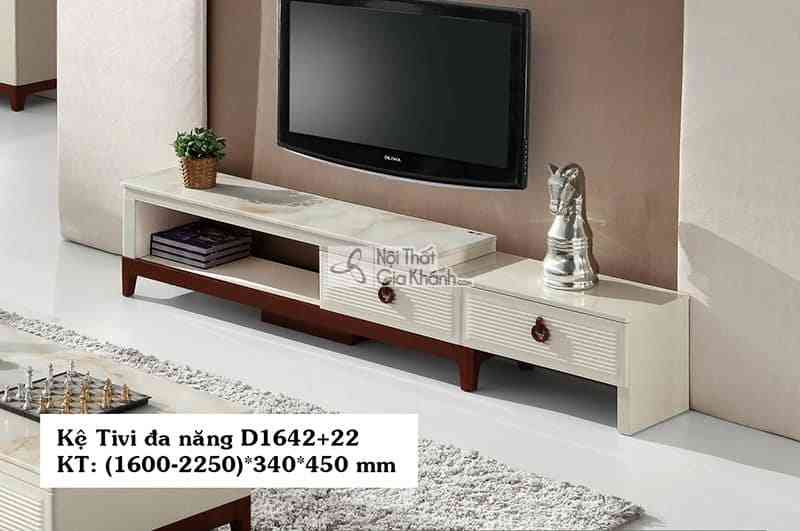 Kệ tivi nhỏ gọn đa năng D1642+22 gỗ MFC mặt đá màu trắng nâu