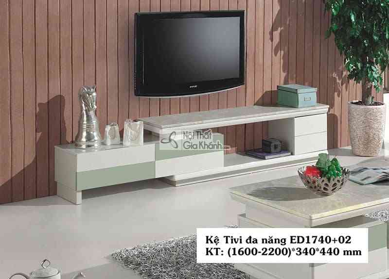 Kệ tivi nhỏ gọn MS ED1740+02 gỗ MFC kính cường lực màu xanh trắng