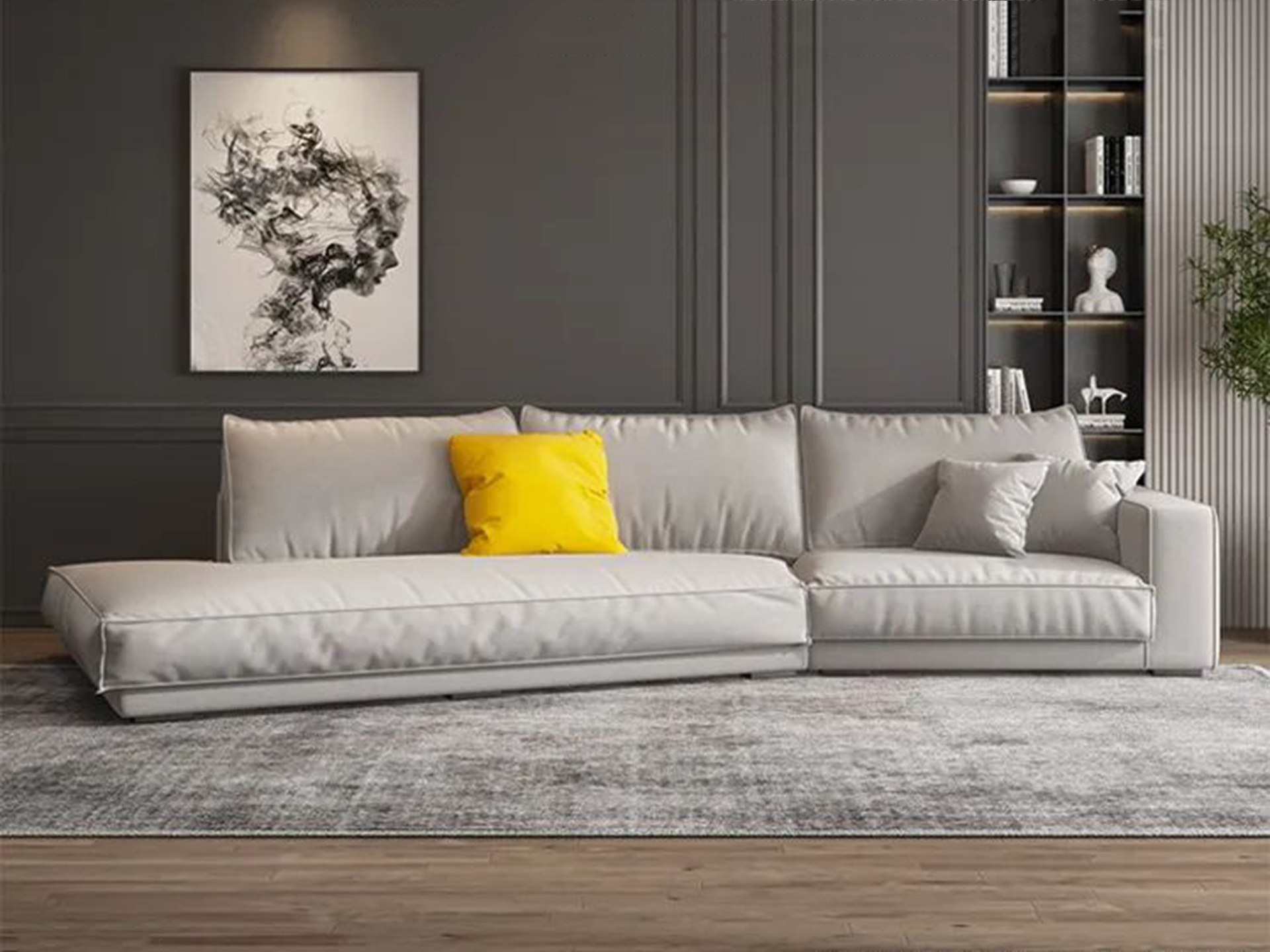 Sofa băng màu xám nhạt phù hợp phòng khách diện tích nhỏ
