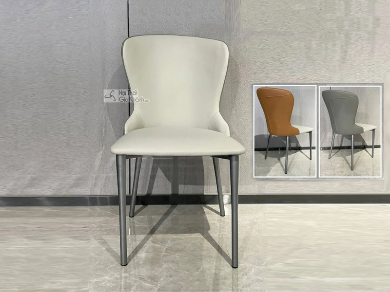 Ghế ăn hiện đại GAA345 được chụp chính diện, nổi bật với thiết kế lưng ghế cao, uốn lượn mềm mại và đệm ngồi êm ái bọc da…