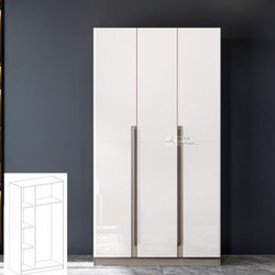 Tủ quần áo 3 cánh hiện đại TU2310-3 được chụp chính diện trong không gian phòng ngủ tối giản. Tủ có bề mặt màu trắng bóng…