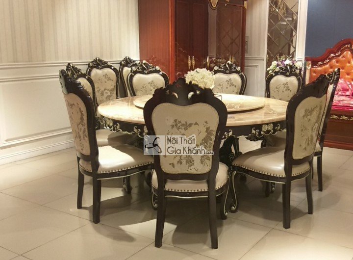 Bàn ăn tròn gỗ mun mâm xoay tân cổ điển hoàng gia nhập khẩu tại showroom Nội Thất Gia Khánh