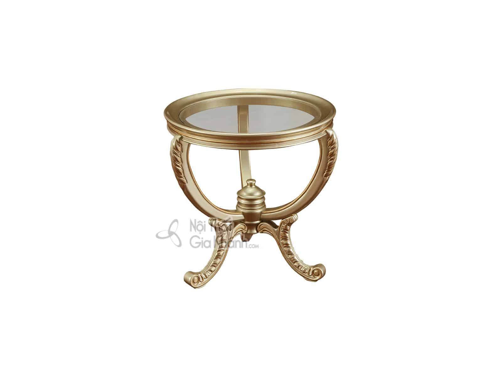 Bàn trà gỗ sồi tân cổ điển GK8801BTG mặt kính họa tiết sơn nhũ vàng
