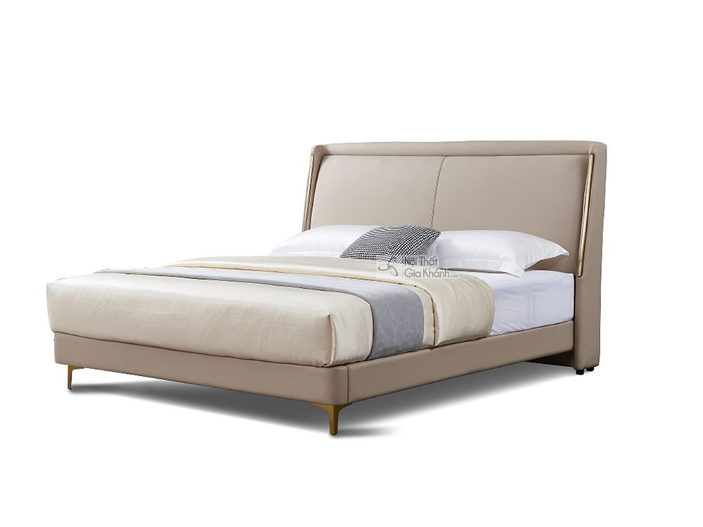 Giường ngủ bọc da GIC029-18 được chụp chính diện hơi chếch góc, nổi bật kiểu dáng hiện đại với đầu giường cao, bo cong nhẹ…