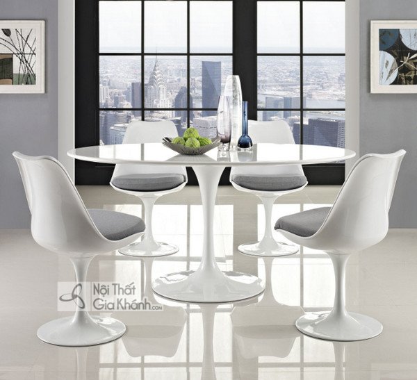 Bộ bàn ăn oval mặt kính cường lực cao cấp