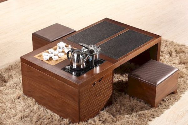Mẫu bàn trà kiểu Nhật kết hợp bếp điện thông minh