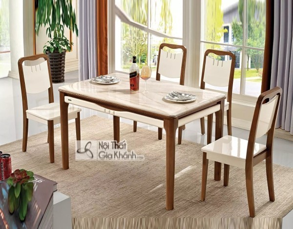 Bàn ăn mặt đá khung gỗ bo cạnh BA568D-13 chất liệu Marble công nghiệp