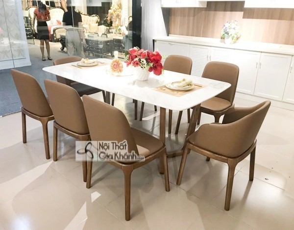 Bộ bàn ăn mặt đá Italia hiện đại PAKT012-20 khung gỗ Óc Chó da công nghiệp