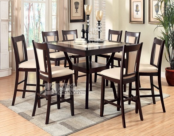 Bàn ăn mặt đá Marble vàng 2 lớp sang trọng nổi bật