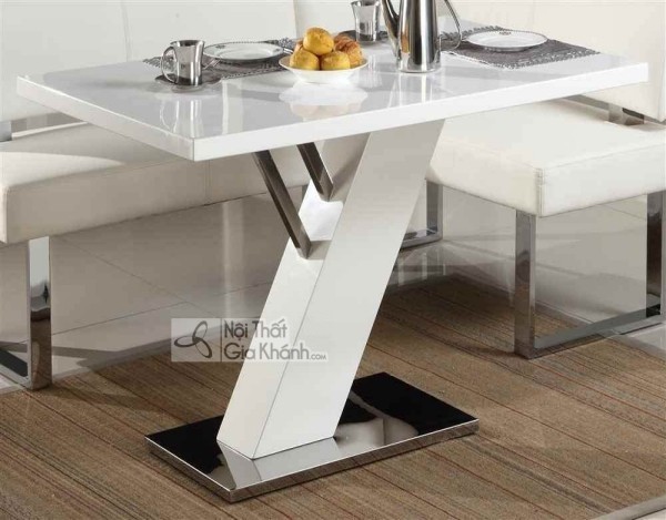 Bàn ăn mặt đá 1 trụ chéo cạnh thiết kế phá cách