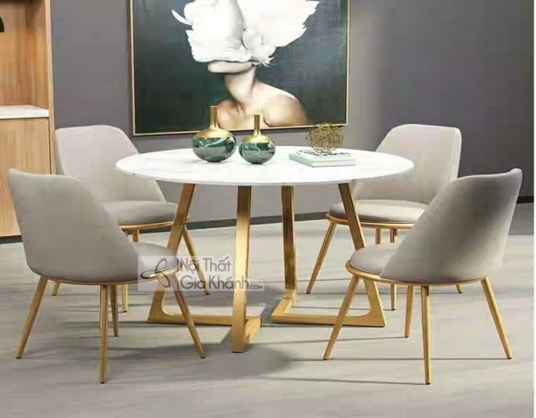 Bàn ăn mặt đá chân chéo thiết kế vững chắc