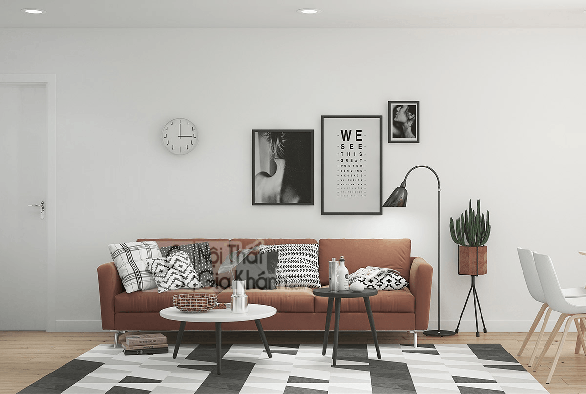 Phong cách Scandinavia đơn sắc làm nền cho sofa màu nâu