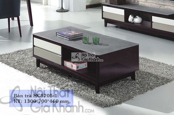 Bàn trà mặt kính giả đá 1m3 khung gỗ nâu