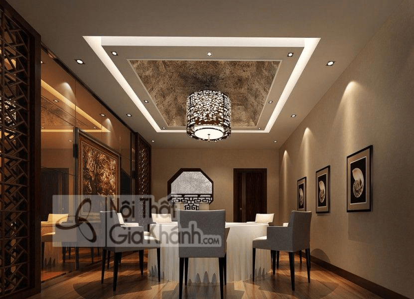 Mẫu trần thạch cao phòng ăn đẹp dạng nổi