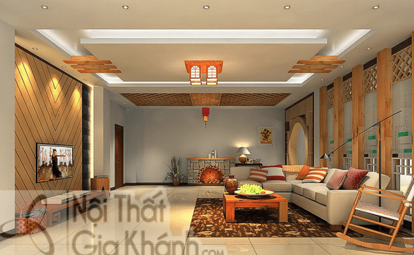 Trần thạch cao giật cấp kết hợp đèn led cho phòng ăn