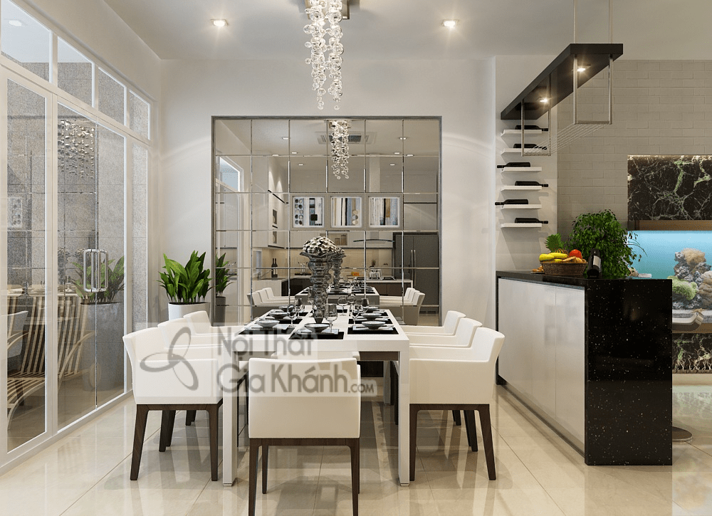 Mẫu trần thạch cao phòng ăn đẹp dạng phẳng