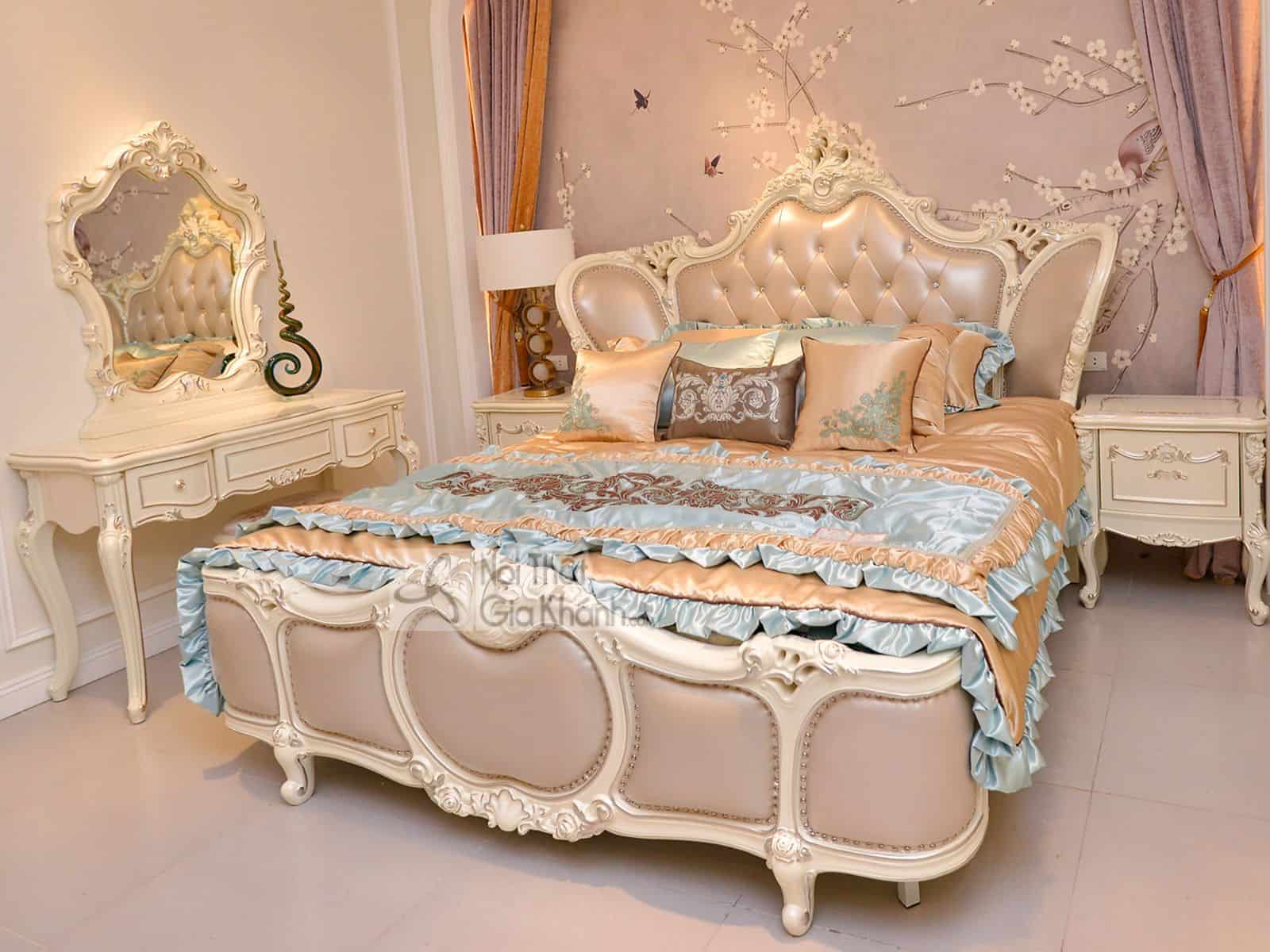 Giường ngủ màu trắng tân cổ điển H8818BG khổ King 1m8x2m