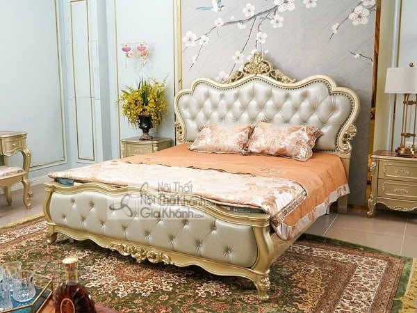 Giường ngủ châu Âu chất liệu gỗ tự nhiên và bọc da cao cấp