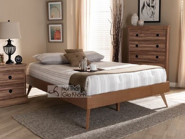 Mẫu 30: Giường ngủ gỗ chân cao xòe thanh mảnh