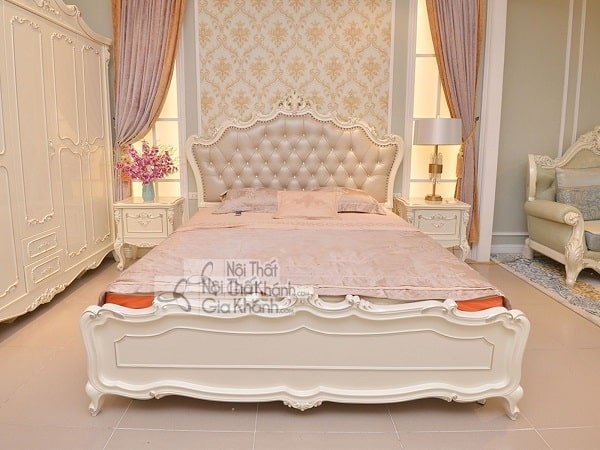 Giường tân cổ điển phong cách hoàng gia châu Âu H8826AL màu trắng kem