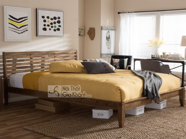 Mẫu 35: Giường ngủ 1m6 dùng thanh gỗ ghép ấn tượng