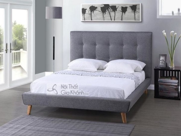 Mẫu 37: Giường bọc nỉ màu nâu chân gỗ