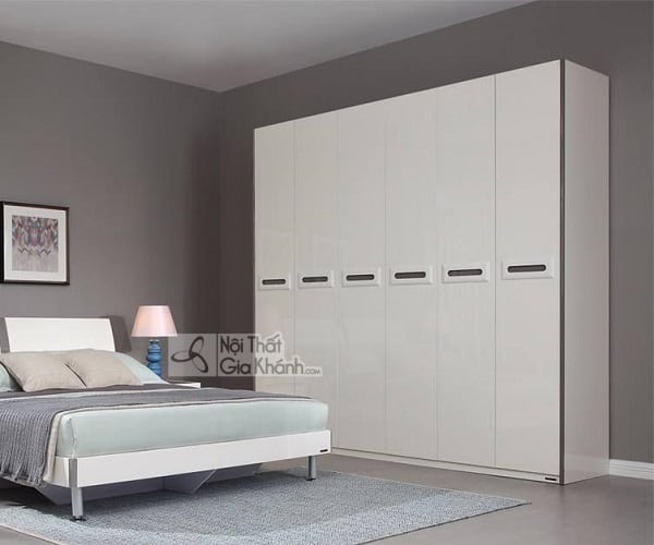 Tủ quần áo 6 cánh thông minh, tay nắm âm, gỗ công nghiệp 2,4m