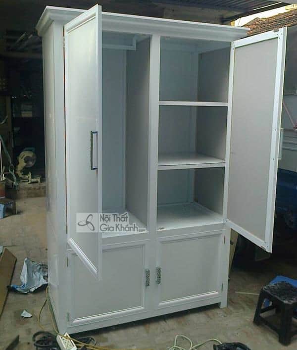 Tủ quần áo bằng alu nhôm màu trắng trơn 2 buồng đơn giản