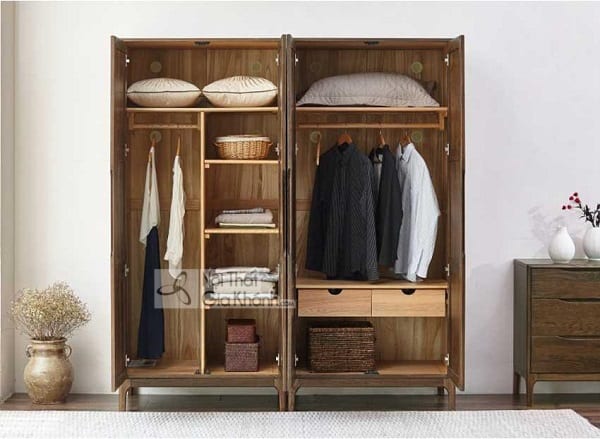 Tủ áo 4 cánh kiểu Nhật màu gỗ tự nhiên cho phòng ngủ