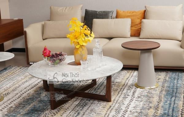 Bàn trà tròn cách điệu mặt đá công nghiệp
